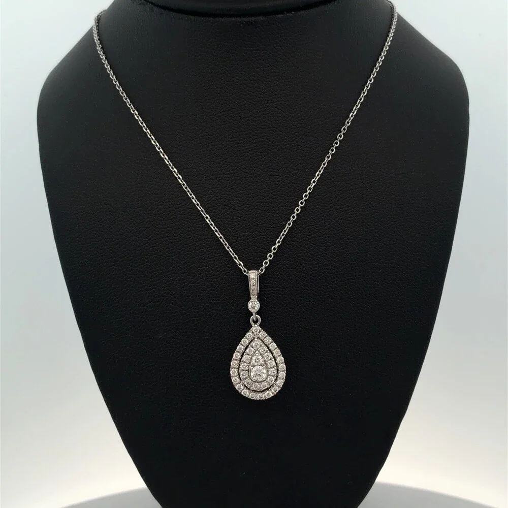 Neil Lane 14K White Gold Diamond Triple Layer Pear Halo Dangle Pendant Necklace